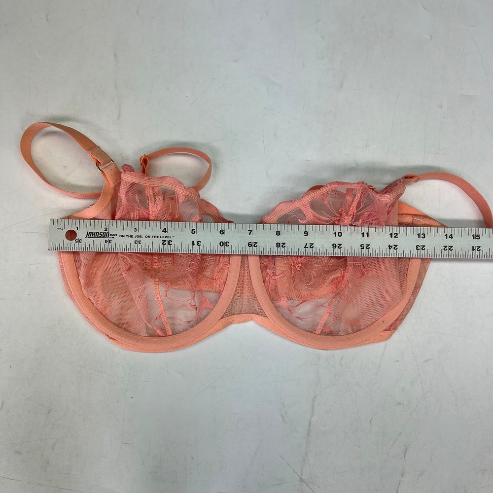 Simone Perele Peach Floral Embroidered Sheer Mesh Underwire Balconette Bra - Picture 12 of 14